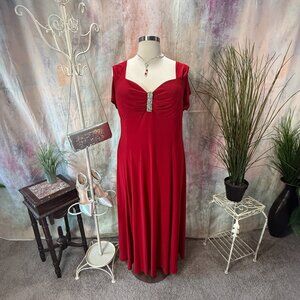 📌R & M Richards Fire Red Embellished Cold Shoulder Evening - Formal Dress